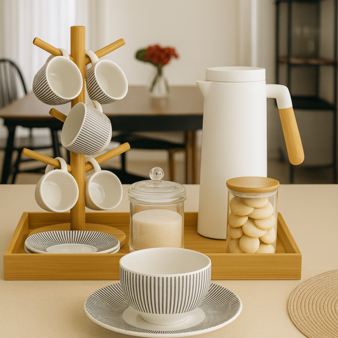 Kit Cantinho do Café Bambu & Porcelana - EM OFERTA